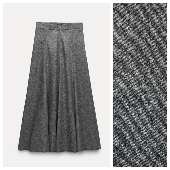 NWT. Zara ZW Collection Grey with Mélange Effect Flared Midi Skirt. Size M. - Picture 6 of 14